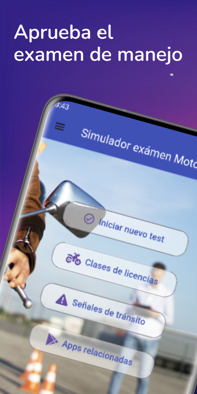 Pantalla del test de examen teórico para moto